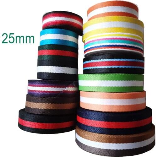 25mm Webbing Striped Cotton Webbing Soft Cotton Ribbon for Key Fobs Purse Bag Strap Buckle Dog Leash Upholstery 1 Inch Webbing