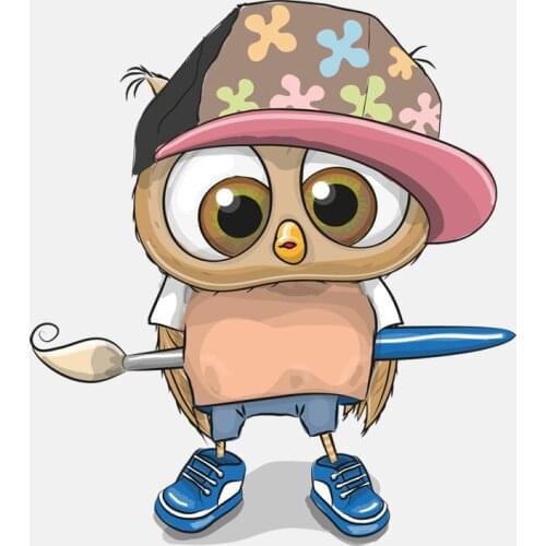 Hot Creative Lovely Owl Painter Car Sticker Rearview Mirror Laptop Decorative Vinyl Motorcycle Decal PVC 14cm*12cm