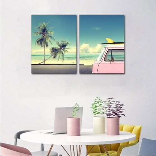 Coconut Tree Poster Sea Nordic Poster Picture Pink Bus Cuadros Decoracion Wall Art Canvas Painting Posters And Prints Unframed