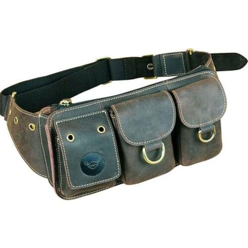 Genuine leather casual waist packs belt bags handmade for men