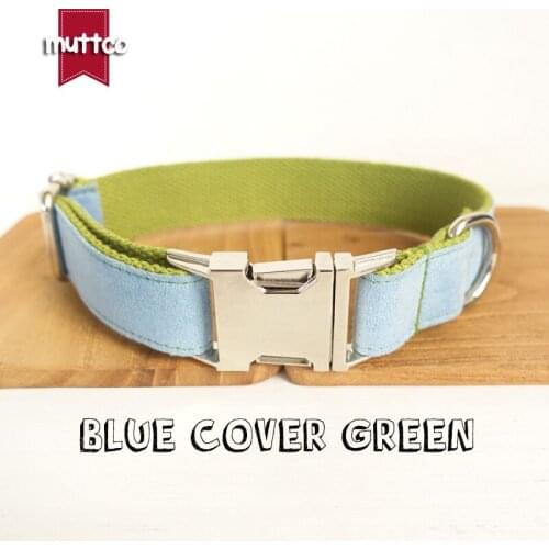 MUTTCO retailing self-design collar BLUE COVER GREEN handmade collar poly satin and nylon wathet blue and green 5 sizes UDC033