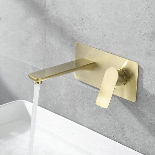 Tuqiu Brush Gold Basin Faucet Bathroom Concealed Sink Faucet Single Lever Brass Crane Water Mixer