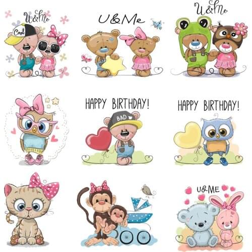 Iron-on Transfers for Clothing Ironing Patches Stickers Cute Animal Patch Diy T-shirt Applique Textile Vinyl Adhesive Stripe C