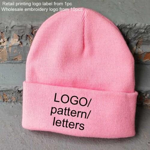 Custom Logo name beanies Adult Elastic Winter Warm cap Printed Letter Patch Skullies Knitted Beanie Adult pattern Apparel hats