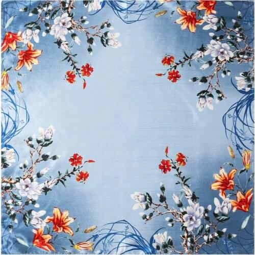 POBING Silk Scarf Women Floral Print Square Scarves Wraps Small Bandana Office Lady Silk Foulards Head Neckchief Hijabs 60CM
