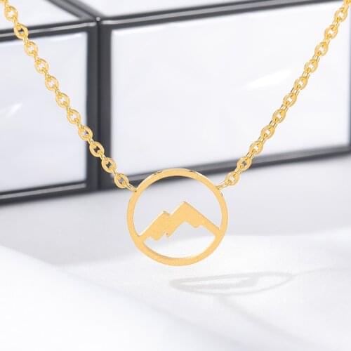 Geometric Mountain Pendant Necklace For Women Fashion Jewelry Stainless Steel Gold Necklace Female Collier