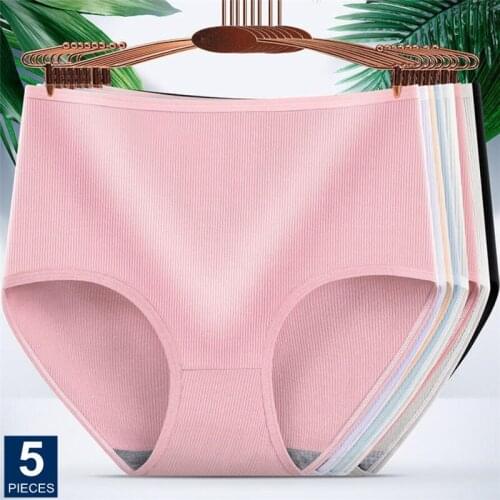 5 Pcs/Pack High Waist Abdomen Briefs for Women CHEAP Large Size Underwear M-XXL Cotton Crotch Female Underpants