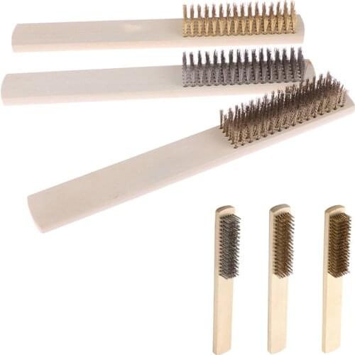 1pcs Wood Handle Stainless Steel Copper Wire Brass Wire Copper Brush for Inner Polishing Grinding Cleaning 6/8 Row Hand Tool