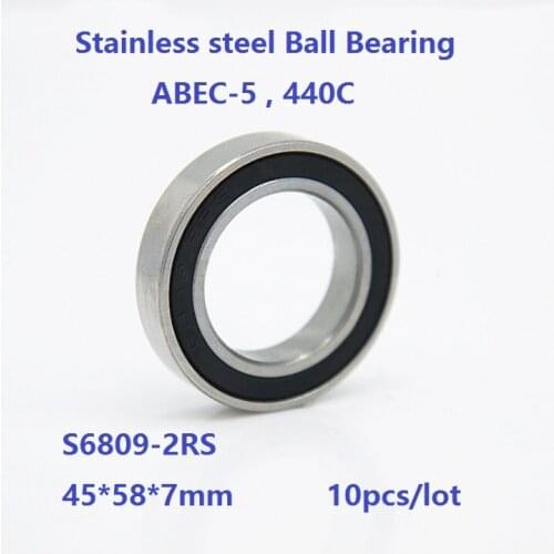 10pcs/lot S6809-2RS S6809RS 45*58*7mm Double Rubber cover ABEC-5 Stainless steel Thin Deep Groove Ball bearing 45×58×7mm