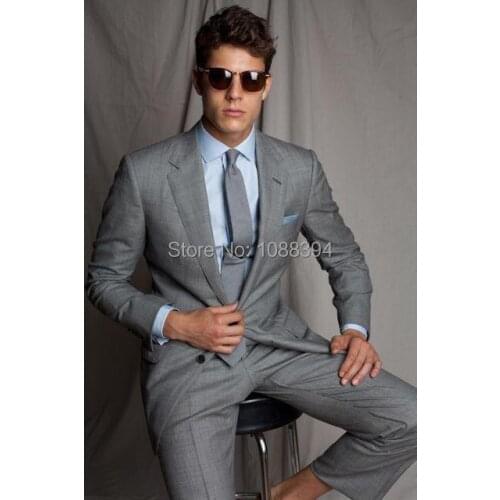 2018 Custom Made Light Grey Mens Suits Formal Wedding Dress Groomsmen Men Wedding Suits Groom Tuxedos (jacket+pants+tie)