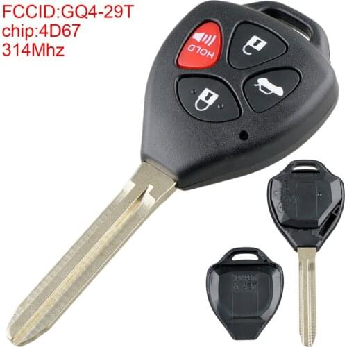 314Mhz Remote Car Key 4 Buttons Car Keyless Remote Entry Key Fob with 4D67 Chip GQ4-29T Fit for 2008 2009 2010 Toyota Corolla