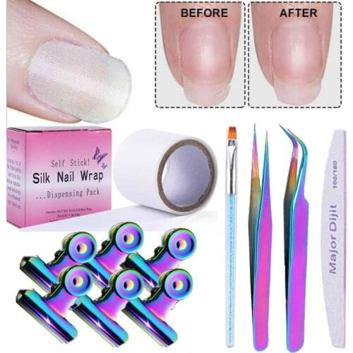 5pc/lot Professional Self Fiberglass Adhesive Silk Nail Wrap 3*100cm White UV Gel Acrylic Nail Art Symphony Tool set