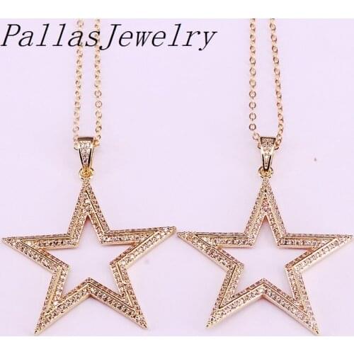5Pcs Micro Paved CZ Zircon Star Jewelry Golden Charm Fashion Women Jewelry Pendant Necklace