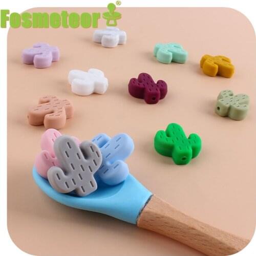 Fosmeteor 5pcs BPA Free Food Grade Silicone Soother Molar BeadsNewborn Infants Toddler Teething Toy Cactus Baby Teether