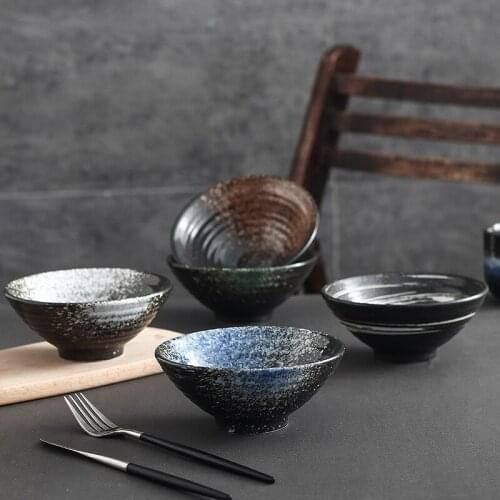 2021 New 5 Inch Japanese Style Noodle Soup Salad Bowl Ceramic Tableware Creative Rice Family Clay Style Tableware