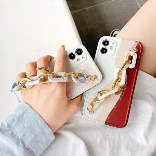 Fashion Phone Case with Strap for Iphone 12 11 Pro XS Max XR X 8 7 6 6S Plus SE 2020 Marble Wrist Bracelet Silicone Phone Cover
