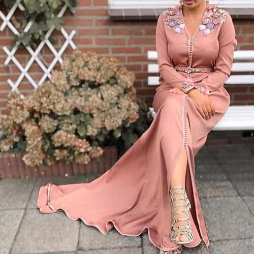 Bbonlinedress Moroccan Caftan Evening Dresses Embroidery Appliques Long Evening Dress Full Sleeve Arabic Muslim Party-Dress