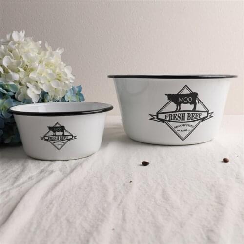 19cm Finland Thickened Cow Series Salad Bowl Enamel Soup Bowl Enamel Fruit Basin Dough Basin