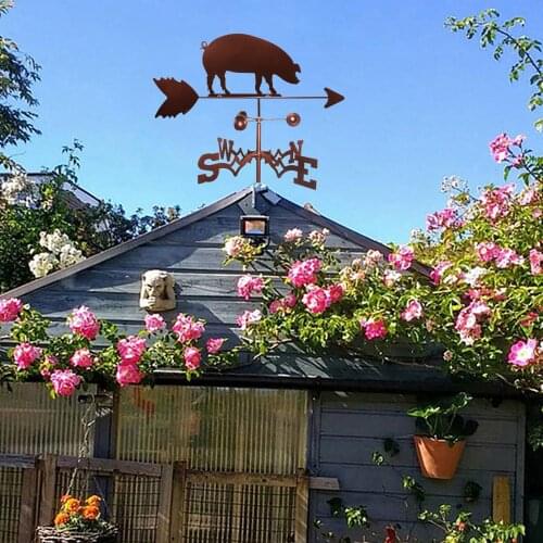 Weather Vane, Iron Retro Farm Scene Garden Stake Weather Vane with Pig Figure Professional Yard Wind Measuring Tools