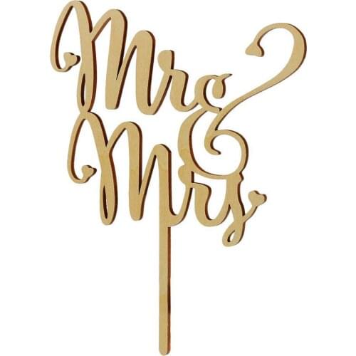 Mr＆Mrs Cake Topper Wooden Cake Decoration Ornament for Birthday Wedding Cake ALI88