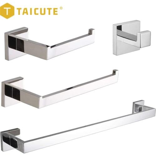 TAICUT Chrome Bathroom Accessories Sets Towel Holder Bar Rack Hooks Wall Mount Toilet Paper Roll Holder Coat Hanger Hardware