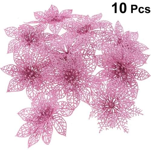 10pcs Artificial Flowers Simulated Christmas Artificial Flowers Plastic Decorative Flowers for Christmas Tree Pink A35