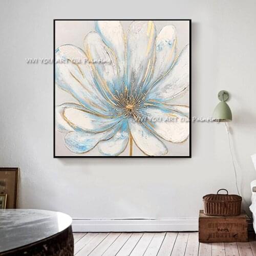 Flowers Oil Paintings On Canvas 100% Handmade Abstract beautiful Gold Foil Wall Flowers Wall Pictures For Living Room