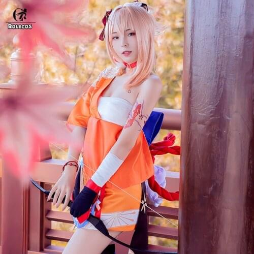 ROLECOS Game Genshin Impact Yоimiya Cosplay Costume Female Combat Activity Party Role Play Clothing