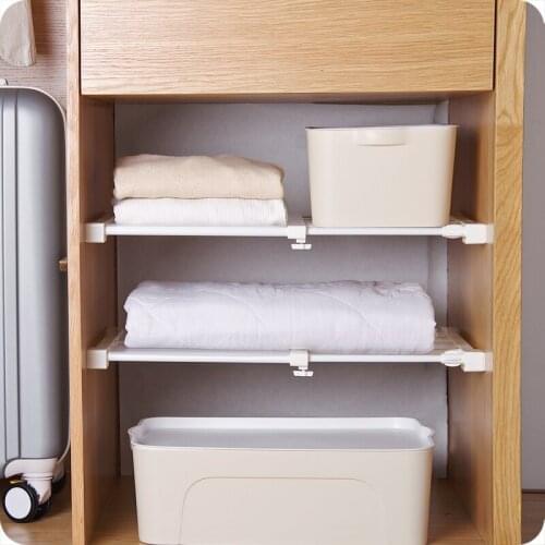 Kitchen perforation-free finishing rack retractable layered wardrobe storage rack cabinet compartment nail-free shelf LB1255