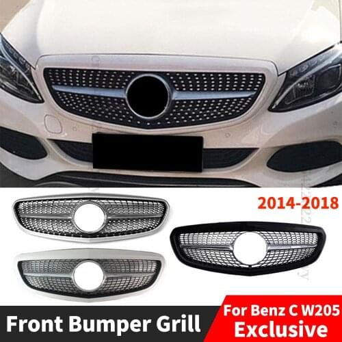 Modified Front Grille Racing Grill Refit Hood Mesh For Mercedes C W205 Exclusive 2014 2015 2016 2017 2018 Estate C220 C300 C350