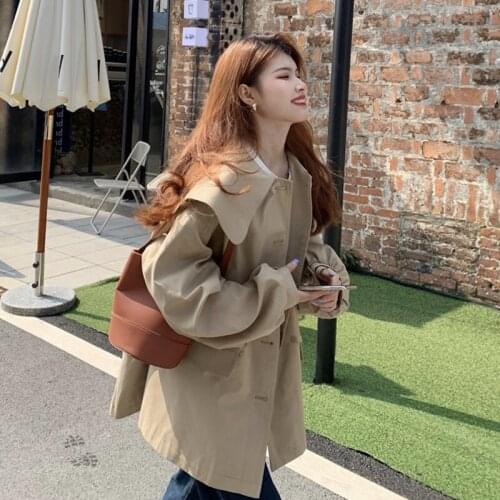 Fashion Jacket Khaki Doll Collar Long Coats Spring Autumn Womens Windbreaker Clothing Korean Loose All-match Mid-length Tops
