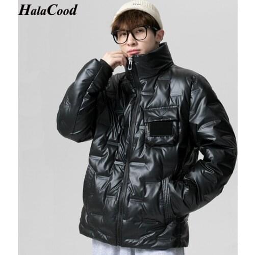 HALACOOD New Fashion Glossy Down Jacket Men Streetwear Winter Down Coats Mens Warm Puffer Jacket High Street Male Outerwear Coat