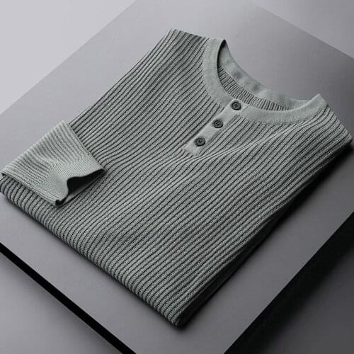 Classic Computer Knitted Mens Sweaters High Quality Solid Color Round Collar Stripe Man Sweaters Autumn Winter Male Sweaters