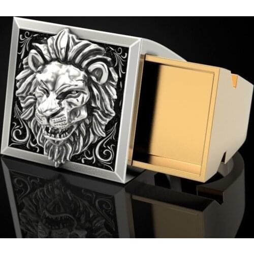 Retro Punk Men Ring Set Secret Compartment Double Layer Coffin Kingdom Lion Hip Hop Ring Men Punk Viking Jewelry Rings Size 7-13