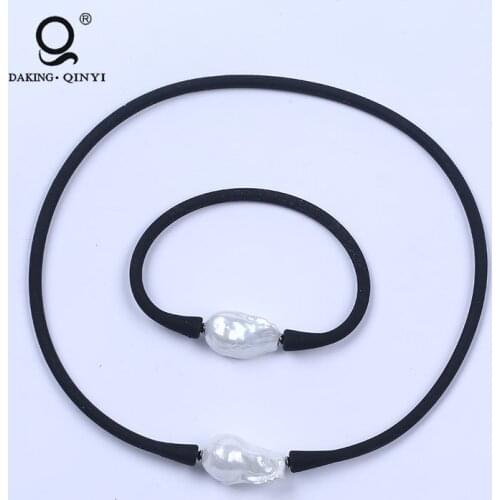 Rubber And White Shell Freshwater Pearl Jewelry Set For Kids And Mother