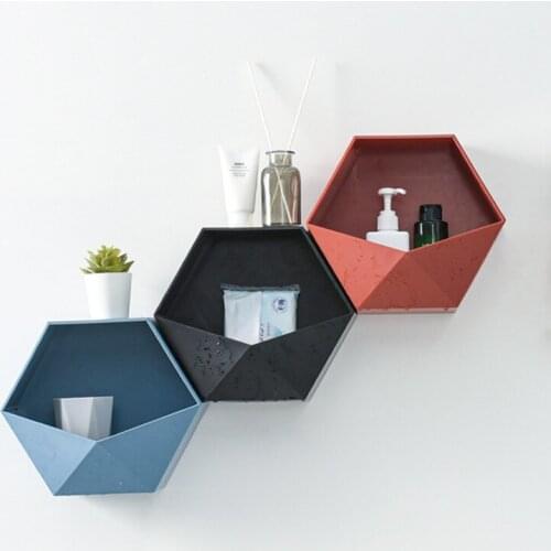 Nordic Living Room wall-mounted Geometric Punch-free Wall Decoration Bathroom Shelf Living Room Decoration Hexagon Storage Rack