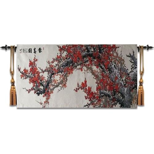 Chinese Style Dobby Wall Hanging Tapestry Red Plum Painting Fengshui Home Decorations Hallway Wall Blanket