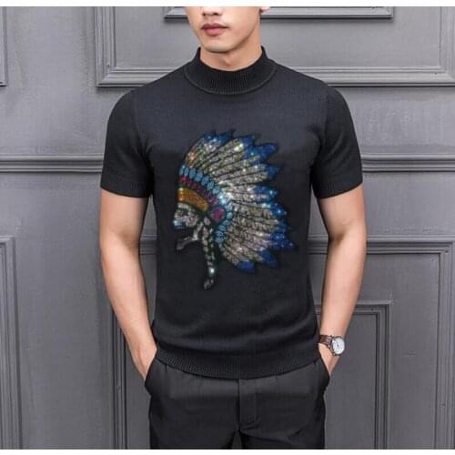 Autumn Casual Mens Rhinestones Sweater O-Neck Slim Fit Knittwear Mens Sweaters Pullovers Pullover Men Pull Homme Diamond stone