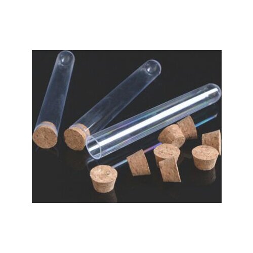 Plastic Test Tube With Cork Stopper 4-inch 15x100mm 11ml Clear ,Food Grade Cork Approved , Pack 100 , All Size Available