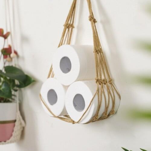 Nordic Hanging Cotton Rope Holder For Toilet Paper Magazine Books Holder Home Hotel Storage Hanging Pocket Rack Bathroom Decor L