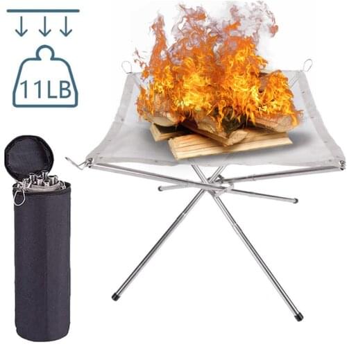 Portable Outdoor Fire Pit Garden Heating Mesh Stainless Steel Outdoor Camping Campfire Fire Rack Foldable Mesh Fire Pit BBQ Tool