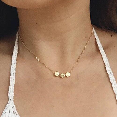 Simple 3 metal beads pendant necklace short collar chain jewelry for women delicated quality V neck accessories