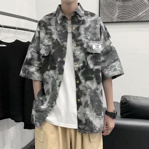 Summer American retro West Coast camouflage tooling short-sleeved shirt male trendy brand hip-hop loose casual couple shirt