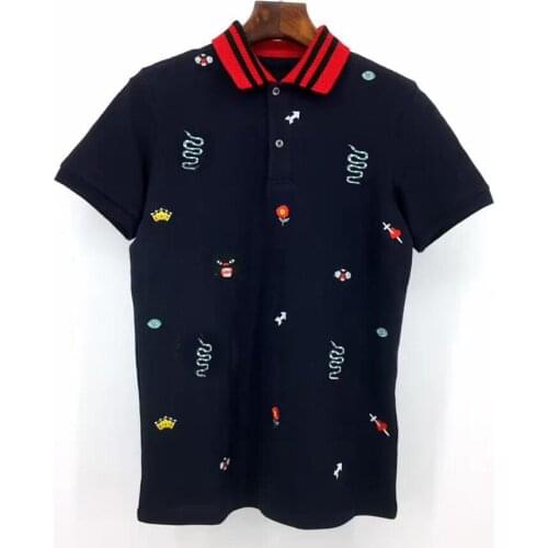 Embroidered New unisex High snake leopard bee flowers Shirts Shirt Hip Hop Skateboard Cotton Polo Top S-2XL #C17