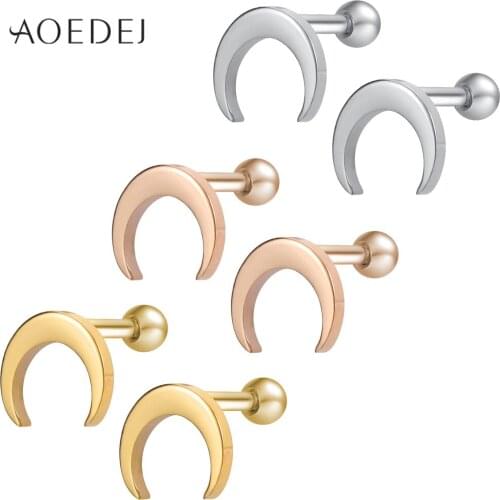 AOEDEJ Moonbeam 316L Stainless Steel Stud Earrings Moon Phase Crescent Post Gold Ear Cartilage Studs Piercing Jewelry for Women