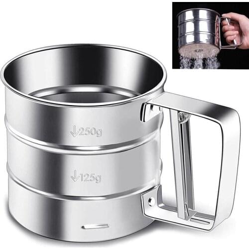 Flour Sieve Stainless Steel Cup Powder Mesh Kitchen Gadget For Cakes Hand Screened Sugar Crank Kitchen Accessories Tool Gadget