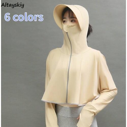 Sun-proof Jackets Zipper Hooded Summer Outerwear High-quality Korean Style Candy Colors Long Sleeve Female Lady All-match Coats