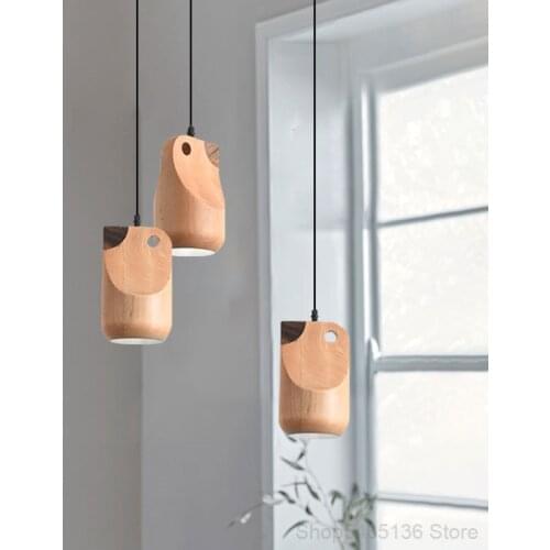 Modern LED Wooden Pendant Lights Bedroom Bedside Lamp Living Room Pendant Dining Room Lamp Kitchen Hanging Lamp Light Fixtures