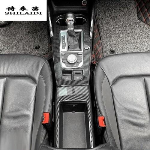 Car Styling Carbon fiber Gears multimedia Water Cup Holder Gear Panel Cover Stickers For Audi A3 8V S3 Interior Auto Accessories