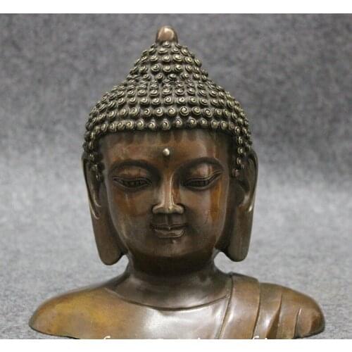Tibet Bronze Copper Collect Joss Shakyamuni Sakyamuni Buddha Head Bust Statue 160817